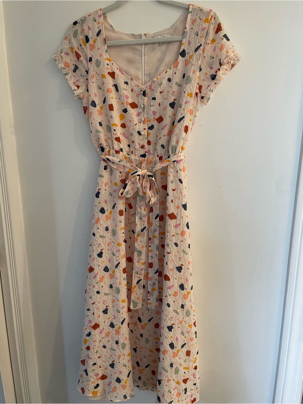 Madewell Tie-Waist Midi Dress with Confetti Pattern, Size 0